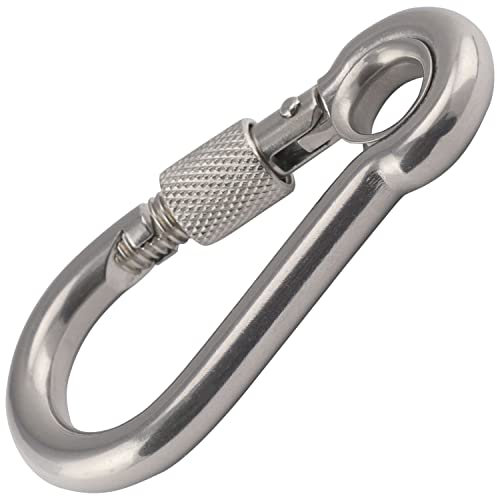 OPIOL QUALITY® Edelstahlkarabiner mit Sicherungsschraube und Kausche 100 mm aus Edelstahl A4 V4A (2 Stück) Karabiner mit Schraubverschluss Schraubkarabiner Karabinerhaken Verschlusskarabiner Karabiner