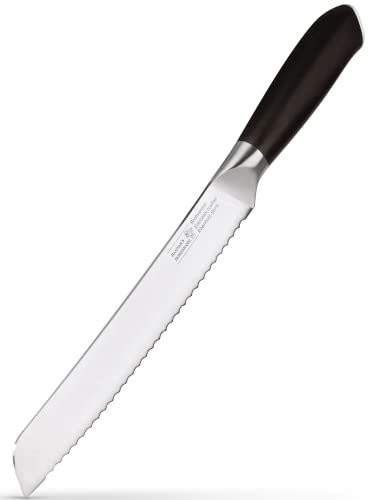 Hannah's Homebrand® Brotmesser Wellenschliff 2.0 aus Ebenholz - Brotmesser mit flachem Wellenschliff - 21 cm Klinge