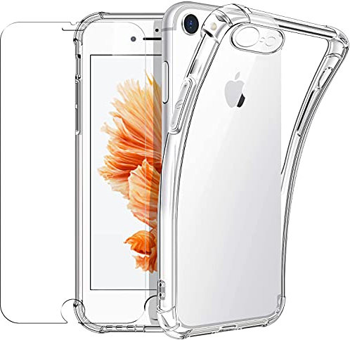 New&Teck Coque pour iPhone 6/6S avec [Verre Trempé Protection écran], Housse Etui en Transparent Silicone TPU Souple [Bumper avec Coins Renforcés], Protection Claire.