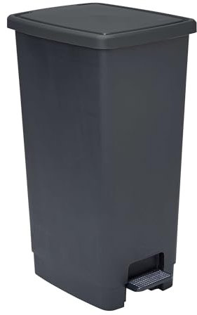 Sundis Flat Bin, Mülleimer 40l mit Pedal,aus recyceltem Kunststoff, rechteckig, mit Henkeln zum Aufhängen und Verstecken der Tasche, schwarz und anthrazit, für Küche, Büro