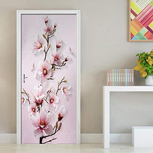 LuSeven fridge stickers to cover full doors Flower plant magnolia pink 40x120cm(15.74 inches * 47.24 inches) 3D Elevator Door Wall Fridge Door Sticker Mural Self Adhesive Home Bedroom Office Decor Dec
