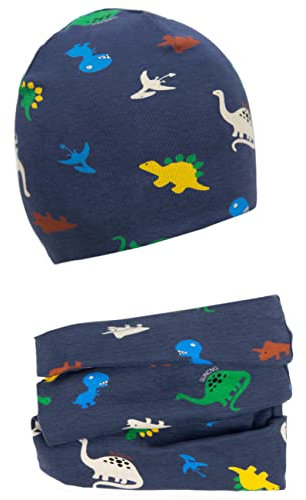 Foruhoo Baby Mädchen Beanie Mütze + Schlauchschal 2er Set, Wintermütze für Jungen Mädchen Baumwolle (B Set: Dinosaurier,53L)(49-53, Baumwolle Set: Dinosaurier)