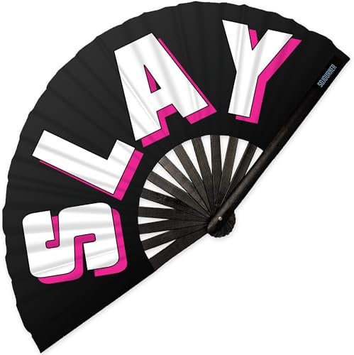 SoJourner Bags Slay Clack Fan - Rave Fan - Large Folding Fan for Raves, Halloween, Burlesque, Rainbow Outfits for Women & Festival Accessories - Clack Fan Hand Fan