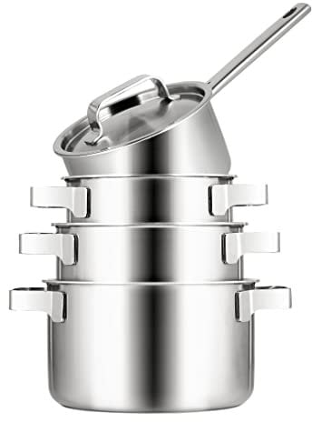 Sola Ruby Topfset 4-Teilig, Kochtopf set mit Deckel - 18/10 Hochglänzendem Edelstahl - Kochgeschirr Set - Für alle Induktion Herdarten - Induktions-Pfannenset - Spülmaschinenfest