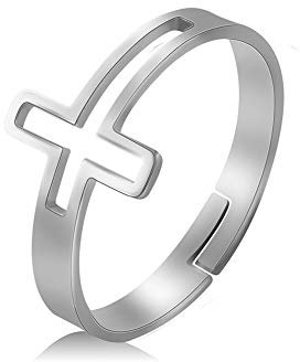 TEAMER Edelstahlring Herz Katze Pfote Blume Schlange Stern Musik Paar Ringe Verstellbarer Fingerring (Überqueren)