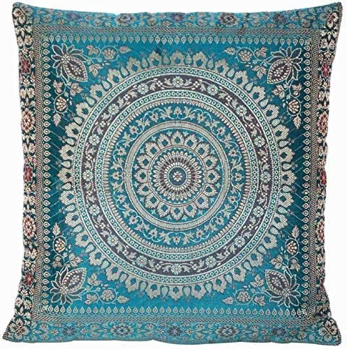 Ruwado Türkis Blau Seide Kissenbezug | Zierkissenbezug | Sofakissenbezug | Dekokissen | Zierkissen aus Indien - 40 x 40 cm *Handgewebt und handgenäht von Kunsthandwerkern aus Indien