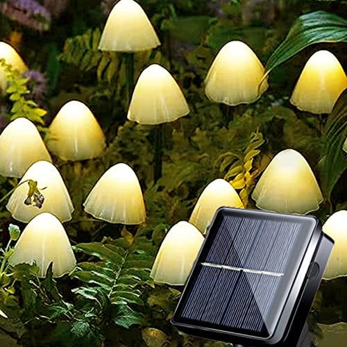 Ovker Solar Lichterkette Aussen, 12 LED Solar Gartendeko Pilzlampe Außen 8 Modi Wasserdichte Solar Gartenleuchten Dekoration Pilzlampe für Garten Balkon Terrassen Weihnachtsbaum(warmes Weiß)
