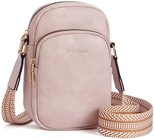 BOSTANTEN Handy Umhängetasche Damen, Handytasche zum Umhängen Leder, Handytasche mit Geldbörse zum Umhängen, Handtasche damen umhängetasche Rosa