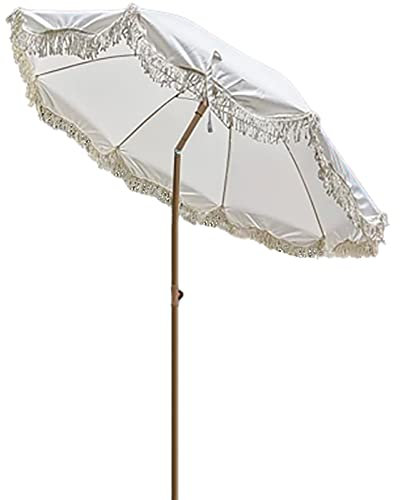 HZSCL 1.8m Beige Sonnenschirm Mit Quaste Garten-Terrassen-Sonnenschirm - Kippbarer Strandschirm - Sonnen- Und UV-Schutz Für Den Außenbereich Balkon-Pool-Markt - Ohne Fuß