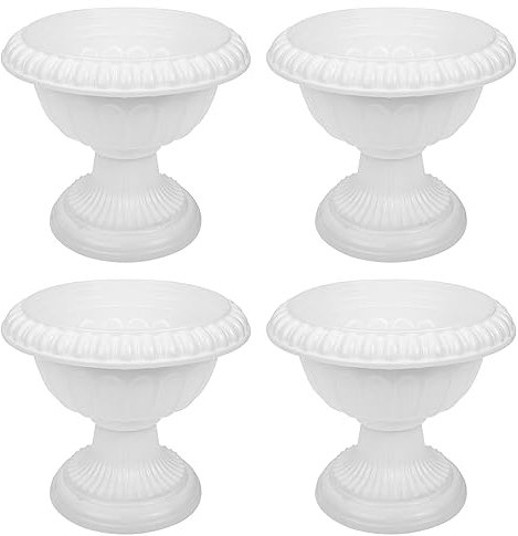 Healeved Lot de 4 pots de fleurs romains - Blanc - Convient pour l'intérieur et l'extérieur - Pot de fleurs décoratif moderne - Pot de culture rond - 16 x 14 x 14 cm