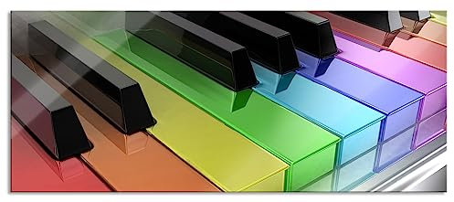 Pixxprint Glasbild Panorama, Wandbild aus Echtglas, Piano Regenbogen Klaviertasten, 120x50 cm, inkl. Aufhängung und Abstandshalter