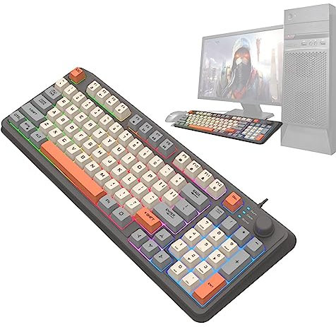 Teksome Teclado Brillante para Juegos | Teclado mecánico con Cable, Tricolor, retroiluminado, 94 Teclas - PC con Cable Brillante Tricolor K82 para Accesorios PC para Trabajadores