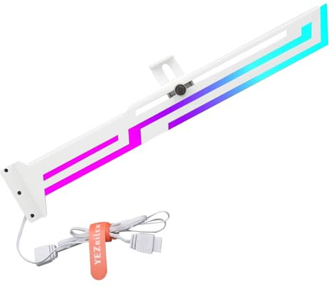 YEZriler GPU Support Bracket White RGB, Graphics Card Stand Brace Holder with Adjustable Length and Height, Build-in ARGB 5V 3Pin
