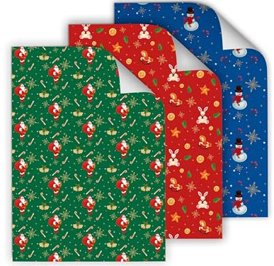 12 Mix Weihnachts-Geschenkpapier-Bögen Set Geschenkverpackung Packpapier Farben Rot Blau Grün mit Muster Motiv Weihnachten Christmas Advent Winter für Kinder Jungen Mädchen (12 Bögen je A3-Format)