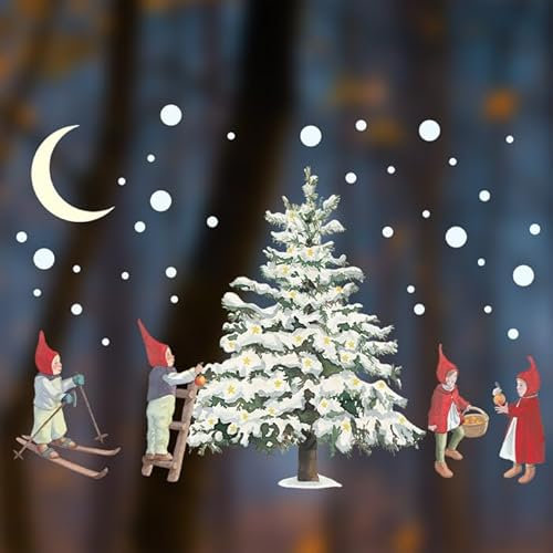 TinyFoxes Fensterbild Weihnachtswichtel - Dekoration für das Fenster im Kinderzimmer - statisch haftend und wiederverwendbar - handgezeichnete Aquarelle - von Kristin Franke