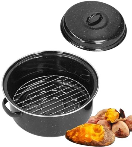 Oval Roaster Pan, 20 cm Roasting Pan Enamel Oval Roasting Pot with Lid Roasting Pot with Rack Enamel Roaster Large Steel Casserole Dish, Dutch Oven Small Roasters Cookware for Chicken