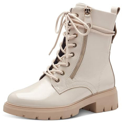 Tamaris COMFORT Damen Stiefeletten zum Schnüren mit Reißverschluss Herbst, Beige (Creme Patent), 41 EU