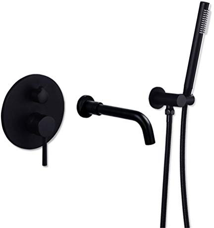 LeGDOr Ensemble de Baignoire-Douche Mural en Laiton doré brossé, mitigeur de Robinet de Baignoire, Robinet de Douche de Salle de Bains, Bec de Bain, Robinet de Douche, Noir