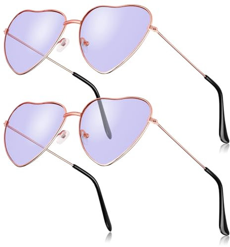 BBTO 2 Herz Sonnenbrillen Hippie Stil Mit Metallrahmen der 70er für Damen Mann(Lila)