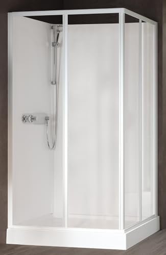 Novellini Media Glass A Standard 90x70 cm Cabina Doccia Multifunzione Apertura 2 Ante Scorrevoli Montaggio Angolo Destro Sinistro Miscelatore Meccanico Vetro Trasparente Profilo Bianco Altezza 210 cm