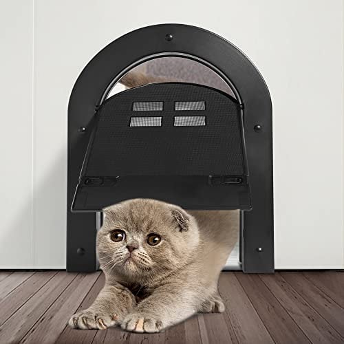 Wordcam Puerta interior para gatos, puerta interior con bloqueo de 2 vías para gatos de hasta 20 libras, puertas para mascotas para gatos, gatitos y perros pequeños (negro)