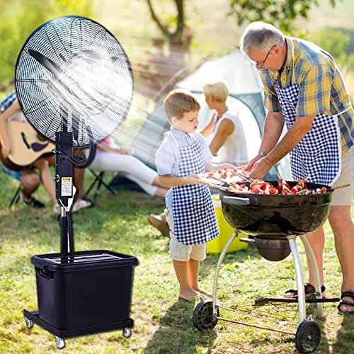 Ventilateur brumisateur oscillant, Ventilateur sur Pied Industriel avec brumisateur, Ventilateurs sur Pied oscillants à 90° avec 3 Modes de Vent, Ventilateur de Sol à Hauteur réglable