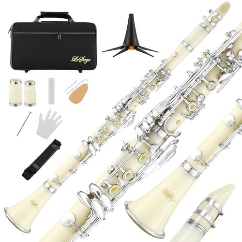 LeSage B flaches Klarinetteninstrument für Schüler, Anfänger, für Schule, Band mit 2 Fässern, Kofferständer