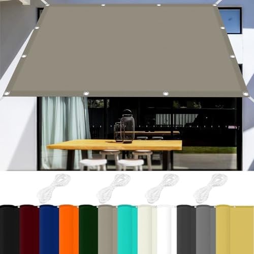 Sonnensegel Sonnenschutz Wasserdicht 6.5 x 7.5 m 98% UV Schutz Sonnensegel Garten mit Ösen Und Kordel,Ohne Bohren für Garten Balkon Terrasse Camping, Khaki