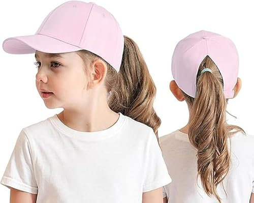 HERUAI Casquette de Baseball pour Enfant avec Queue de Cheval - pour Fille et garçon - Visière de Golf - Protection UV - Casquette d'été Junior - Casquette de Tennis - Visière UPF 50+