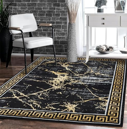 GLORY RUGS Area Rugs Teppich, Marmor, 5 x 17,8 cm, Schwarz / Gold, modern, abstrakt, für Wohnzimmer, Esszimmer, Schlafzimmer