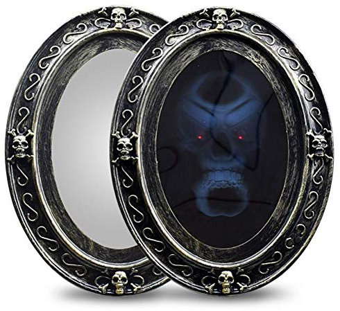 Keuyeo 1 Stück Schwarzer Ovaler Gruseliger Spiegel Sprechender Spukspiegel Leuchtende Requisite Für Halloween-scherzdekoration Für Den Innen- Und Außenbereich