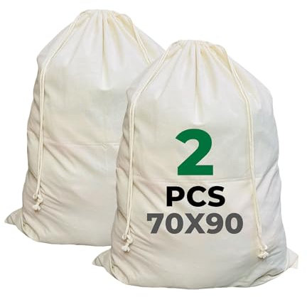 LYRVON PREMIUM 2er-Pack Wäschesack Baumwolle - Groß 100L Stoffbeutel mit Kordelzug, Strapazierfähige Wäschebeutel für Schmutzwäsche, Oeko-TEX® Zertifiziert, Reisewäschesäcke (2, 70 x 90)