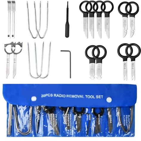 20 PCS Car Radio Audio Removal Install Tool Kit, Universal Car Radio Removal Keys, CD Player Removal Tools, Professional Automotive Audio Stereo Tool Kit, Car Audio Removing Tools with Rubber Handle