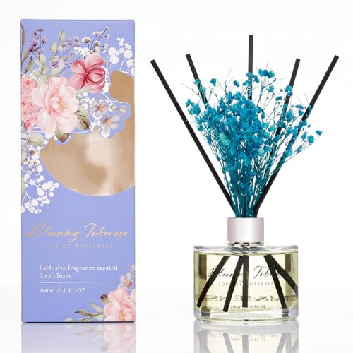 M&SENSE Duftstäbchen Set, 200ml Tuberose Duft, Aroma Diffuser mit 7 Stäbchen & Schleierkraut, langanhaltender Raumduft für Badezimmer, Schlafzimmer, Regal, Geschenkidee für Sie, MSRD0207