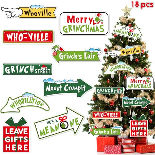 18 Pcs Christmas Tree Decorations - Christmas Tree Ornaments Set, Whoville Paper Christmas Hanging Ornaments for Christmas Tree Ornament Gift for Home Indoors Winter Xmas Holiday Party Favor Supplies