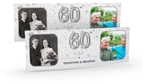 Diamanthochzeit Banner selbst gestalten mit Foto und Text Silber I Hochzeitsbanner (50cm x 150cm) personalisiert für 60 Jahre Ehejubiläum I Fahne selbst gestalten