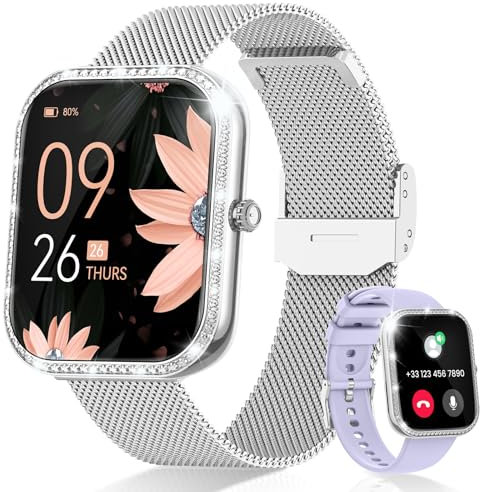 Fitnynxos Smartwatch Damen mit Telefonfunktion, 1,75 HD Armbanduhr mit 130+ Sportmodi, 24H Pulsuhr, Menstruationszyklus, SpO2, Schlafmonitor, IP68 Fitnessuhr Android/iOS Silber, Geschenke Damen