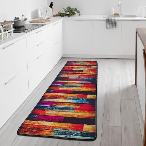 miqna Küchenteppich, Küchenläufer, Läufer Flur, küchenteppich waschbar rutschfest, Bunt Küchenteppich, Teppich Kurzflor (Bahia, 100 x 200 cm)