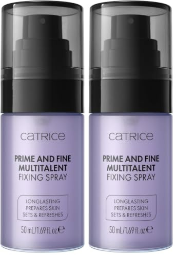 Catrice Prime And Fine Multitalent Fixing Spray, Transparent, langanhaltend, vegan, ohne Alkohol, ohne Parabene, ohne Mikroplastikpartikel, 2er Pack (50ml)