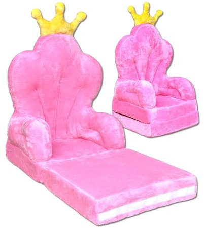 nana shop Kindersessel, Mini-Sessel, Kinderstuhl, Kindersofa Aufklappen 2 in 1, Kuschelsessel, Ausklappbar Kinder Sofa für Kinderzimmer (Rosa Thron)