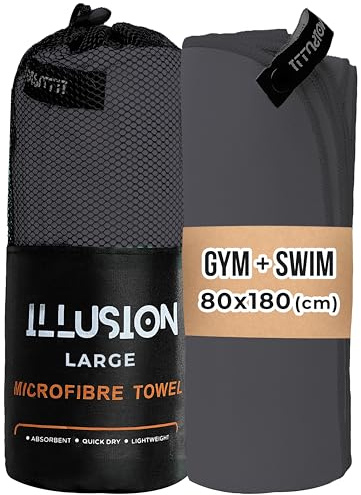 illusion Swimming Towels for Adults 80x180cm – Extra Large Microfibre Towel | Compact, Lightweight & Fast Drying Towel, Perfect for Gym, Travel, Ideal for Post-Workout Showers and After Swimming