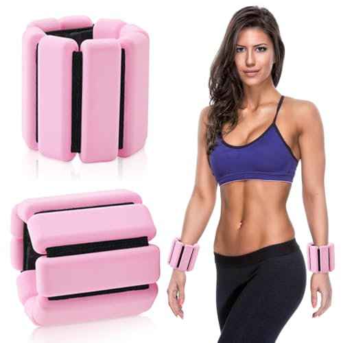 BNGXR Poids de Poignet Réglables, Poids pour et Chevilles, Sangles de Poignet Rose Silicone, Bracelet de Poids Portable, Lot de 2 (0,45 kg), pour Exercice Marche Jogging Yoga Aérobic (rose)