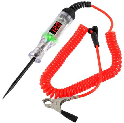 HUAREW Testeur de Circuit de Automobile 3-120V Stylo de Testeur de Tension de Voiture avec écran LCD, fil à ressort, pince crocodile, Test de Polarité, Lampe, Testeur Fusible Voiture