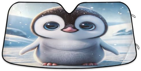 Parasol plegable para parabrisas de coche, diseño de pingüino con ojos grandes, parasol para ventana delantera, parasol reflectante de coche (S)