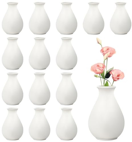 Rainmae Kleines Keramikvasen Set 15 weiße Keramik Vase Minimalistische Vasen,Kompakte Übergangsdekoration für Wohnzimmer,Schlafzimmer, Büro Hochzeit