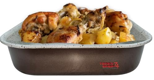 Bandeja para freidora de aire y horno, cuadrada de 20 cm y 5 cm de altura, de aluminio revestido, efecto piedra, perfecta para freidoras de 5-8 litros