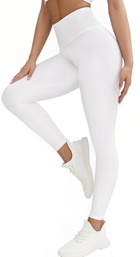 Voarge Leggings Damen High Waist Leggings Sport, atmungsaktiv Yogahose Sporthose für Yoga, Running, Weiß,S-M
