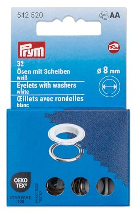Prym 542520 Œillets Rondelles 8mm Blanc/Argent Compatible avec Vario Creative Tool