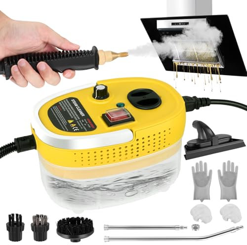 2500W Steam Cleaner, High Pressure Steam Cleaner, 1200ML Handheld Steamer Cleaning Machine with 3 Brushes, High-Temp Steamer for Cleaning Home Use, Car, Kitchen, Bathroom, Tile (Yellow)