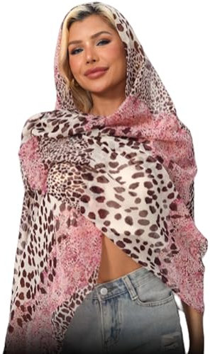Schal und Wraps mit Leopardenmuster für Damen, Geparden-Hijab-Schal, Voile, durchsichtig, Strandschal, Sonnenschutz, Kopftuch, Pink, 180cm*85cm